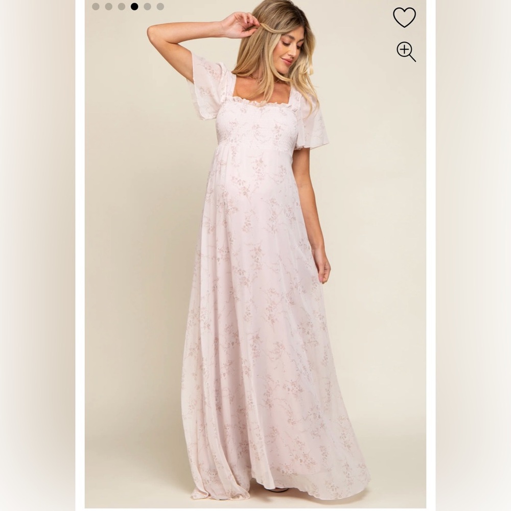 Light Pink Floral Smocked Chiffon Maternity Maxi Dress